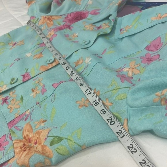 Emma James Linen Blend Blazer with Pockets, Covered Buttons, Aqua, 10 - Picture 4 of 8